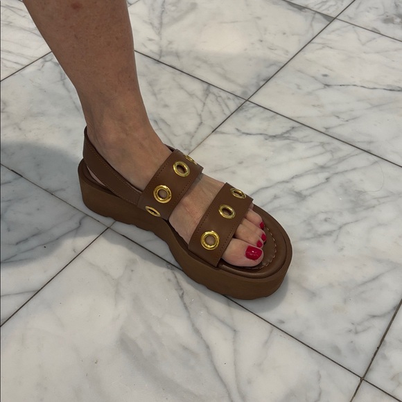 NWT Gianvito Rossi wedge sandals in brown leather with gold buckles. Were $950